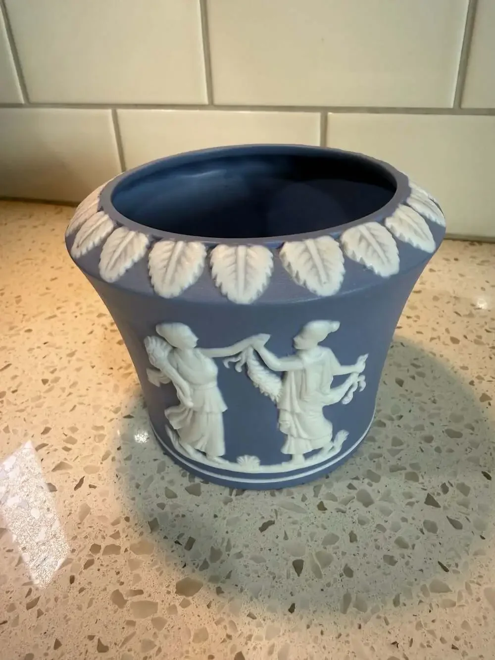VTG Lefton Jasperware Pale Blue & White Flower Pot Planter Vase